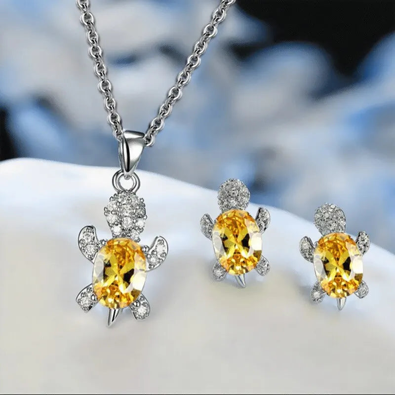 Sea Turtle Good Luck Necklace Earrings Set
