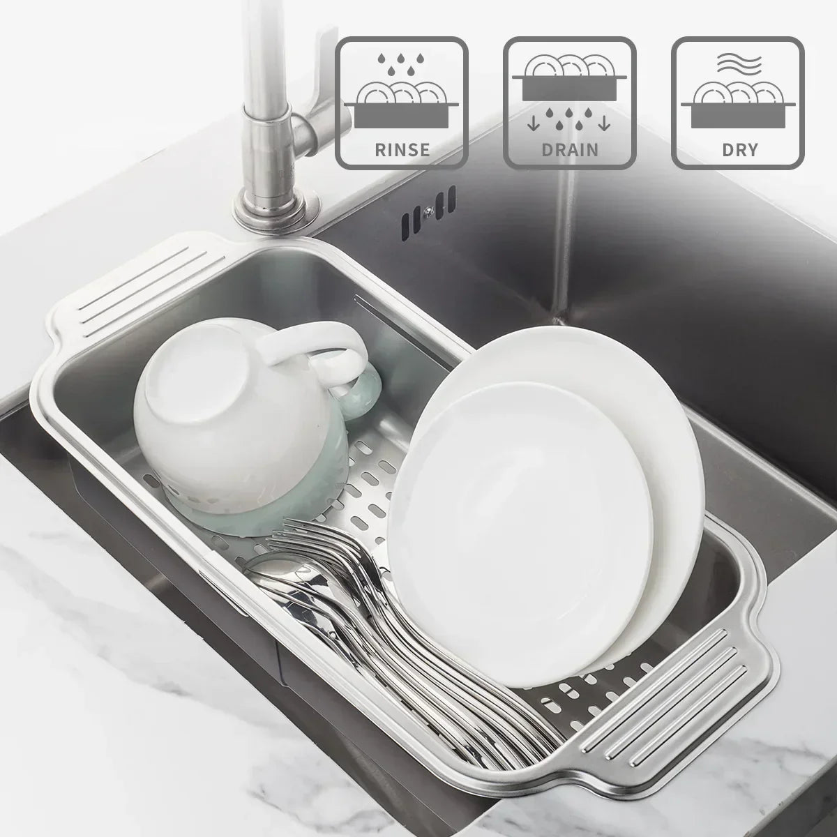 Space Saving Stainless Steel Sink Veggie Strainer Basket