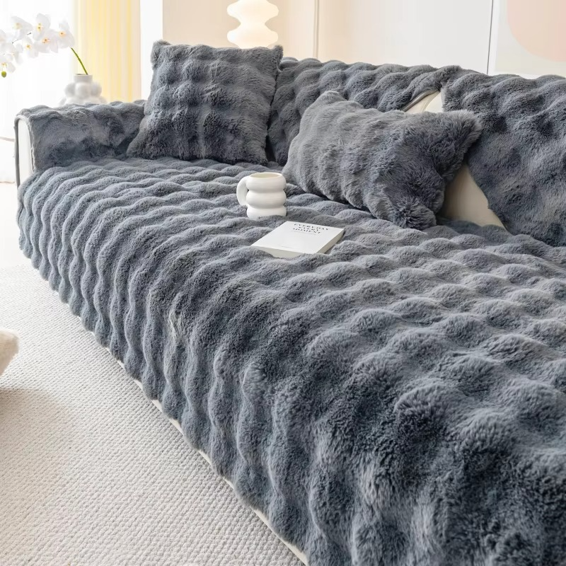 Soft Faux Fur Sofa Cover with Non Slip Bottom