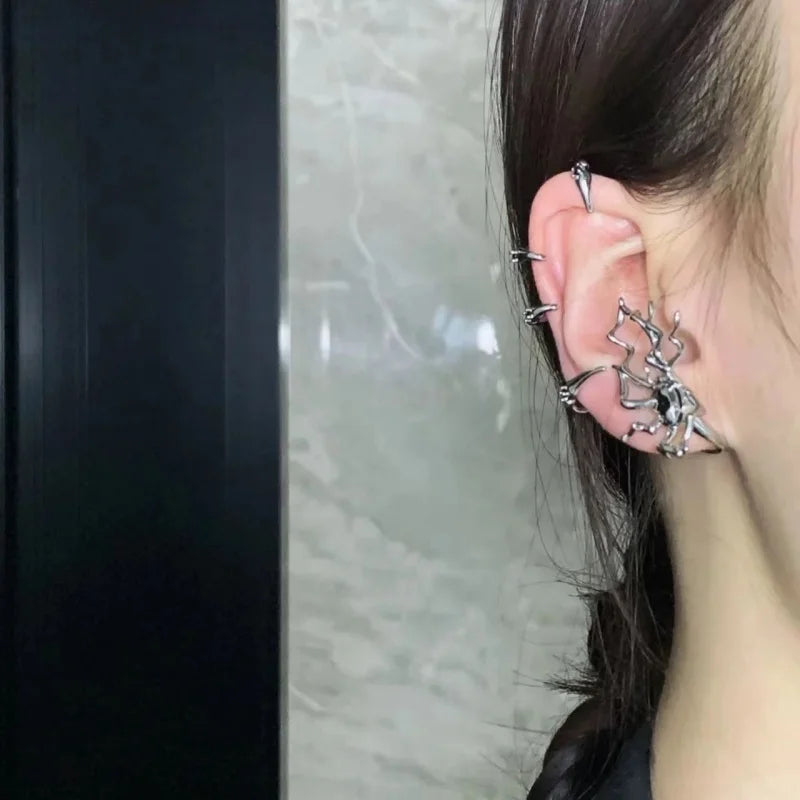 Edgy Black Web Drop Earring