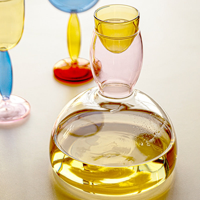 Colorful Glass Pitcher and Tumbler Set