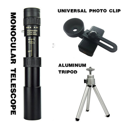 Universal Phone Telescope with 10-300X Zoom Lens