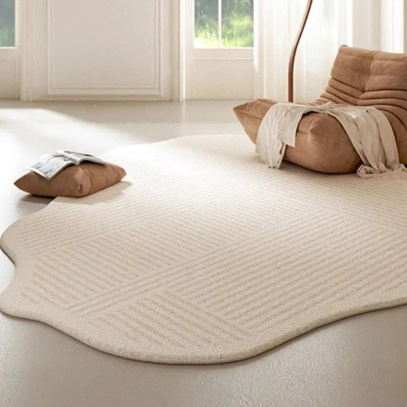 Beige and White Striped Area Rug - Yeezlab
