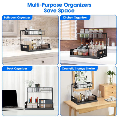 Space Saving 2 Tier Under Sink Storage Cabinet
