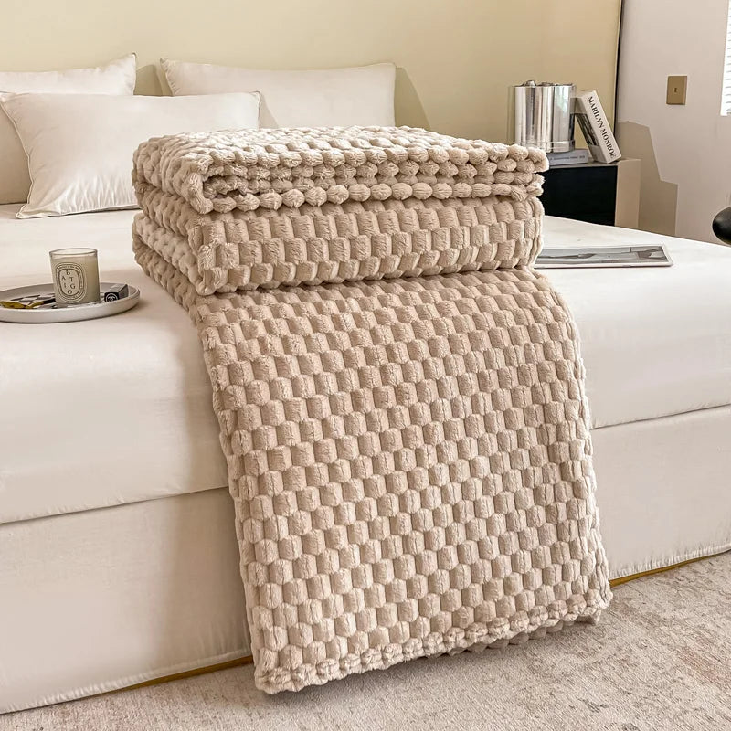 Plush Checked Blanket Soft Warm Throw for Home