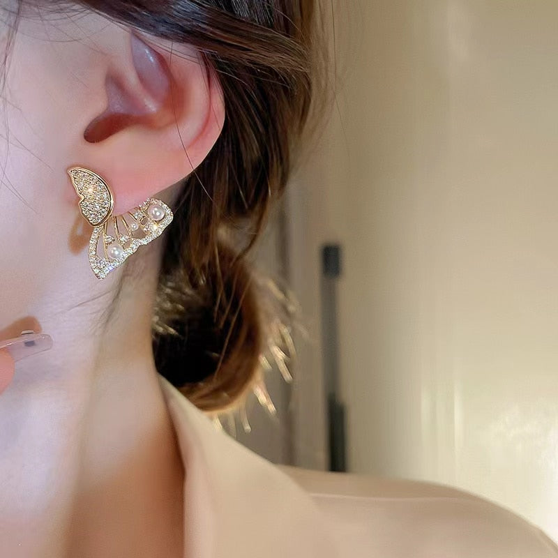 Sparkly Crystal Korean Butterfly Fashion Earrings