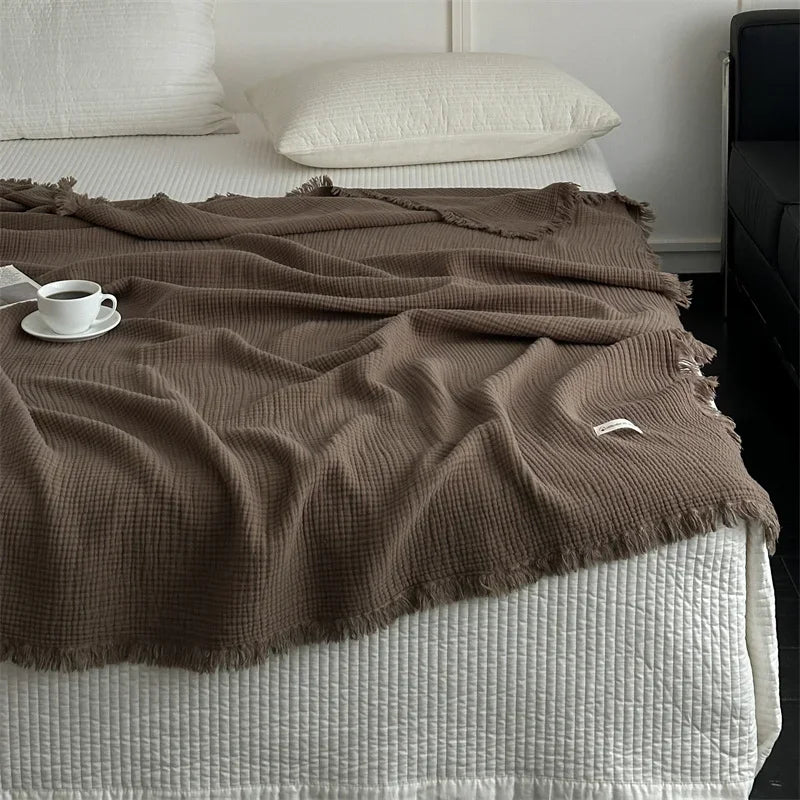 Cozy Plain Cotton Throw Blanket