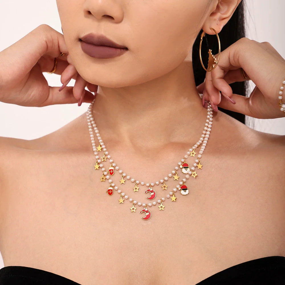 Festive Holiday Pearl Shell Jewelry Set