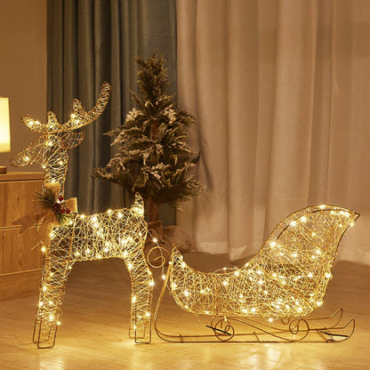 Festive Metal LED Reindeer Sleigh Decoration - Yeezlab