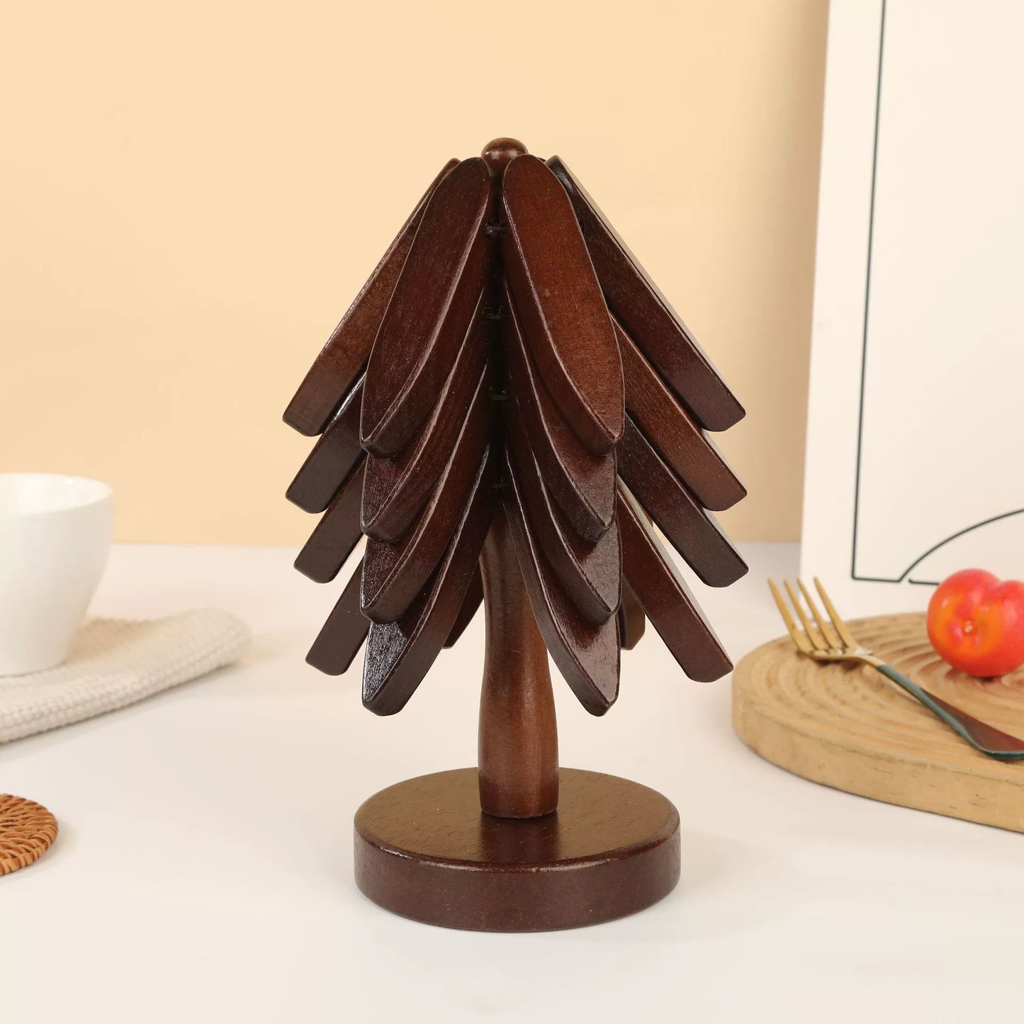 Heat Resistant Wood Christmas Tree Coaster