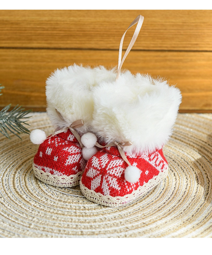Miniature Festive Fabric Boot Tree Decoration