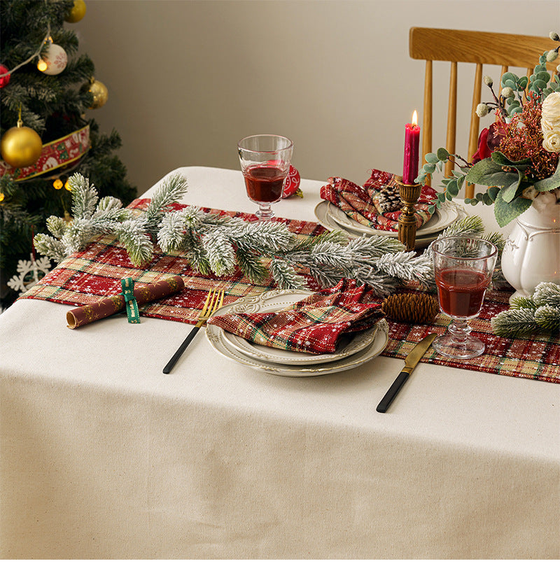Red Checked Holiday Table Decoration Runner