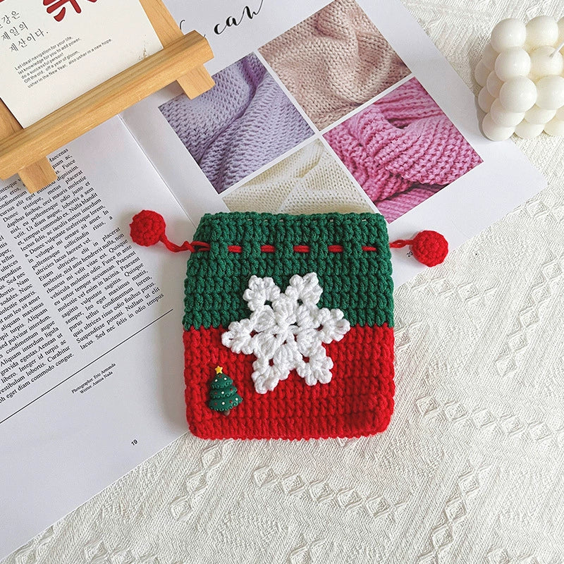 Homemade Knit Holiday Red Gift Sack
