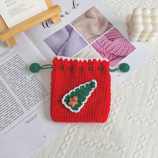 Homemade Knit Holiday Red Gift Sack