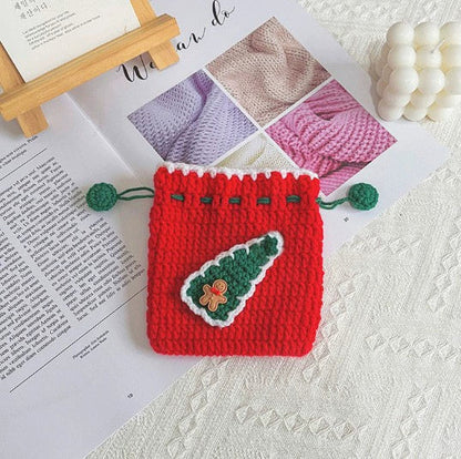 Homemade Knit Holiday Red Gift Sack