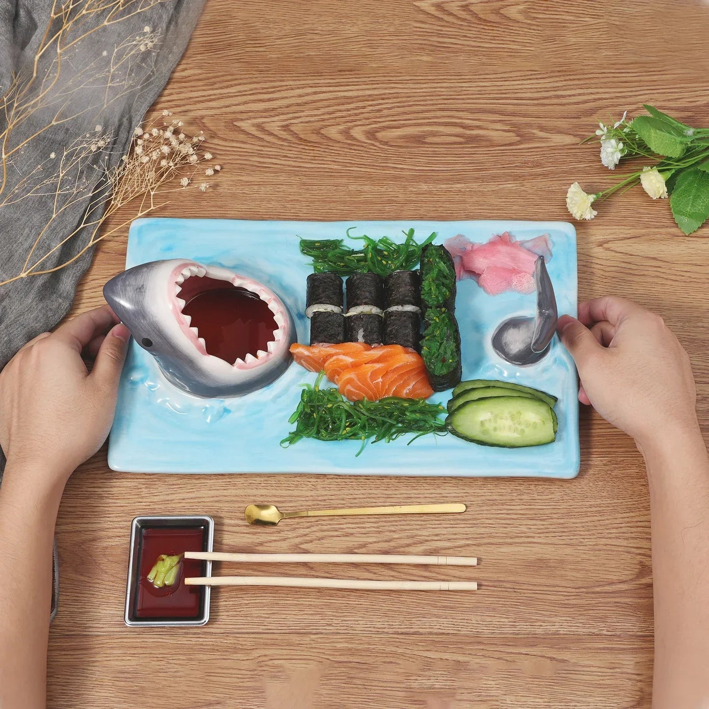 Stylish Shark Shaped Sushi Serving Plate