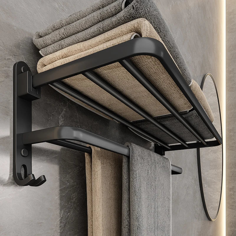 Compact Black Wall Mounted Bathroom Towel Rack - Yeezlab