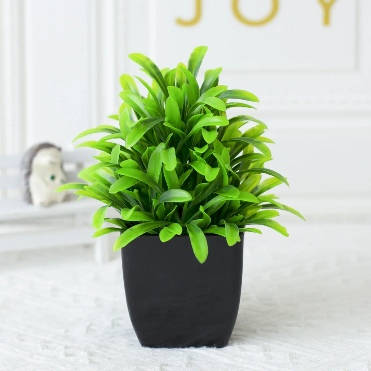 Small Realistic Eucalyptus Plant in Black Planter