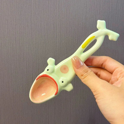 Quirky Green Frog Ceramic Serving Spoon