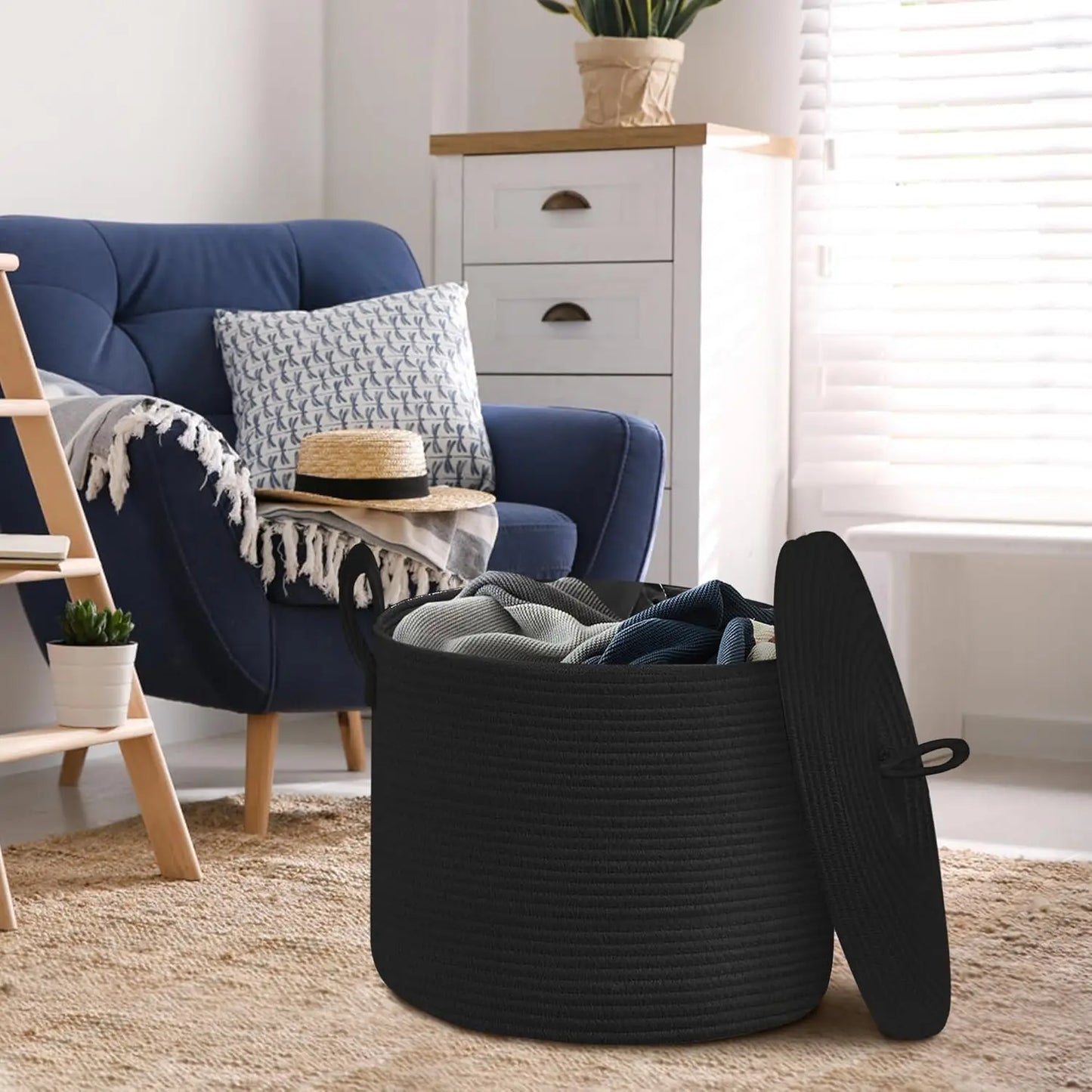 Big Natural Fiber Storage Basket with Top