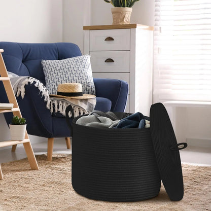 Big Natural Fiber Storage Basket with Top