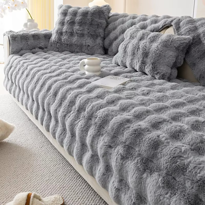 Soft Faux Fur Sofa Cover with Non Slip Bottom
