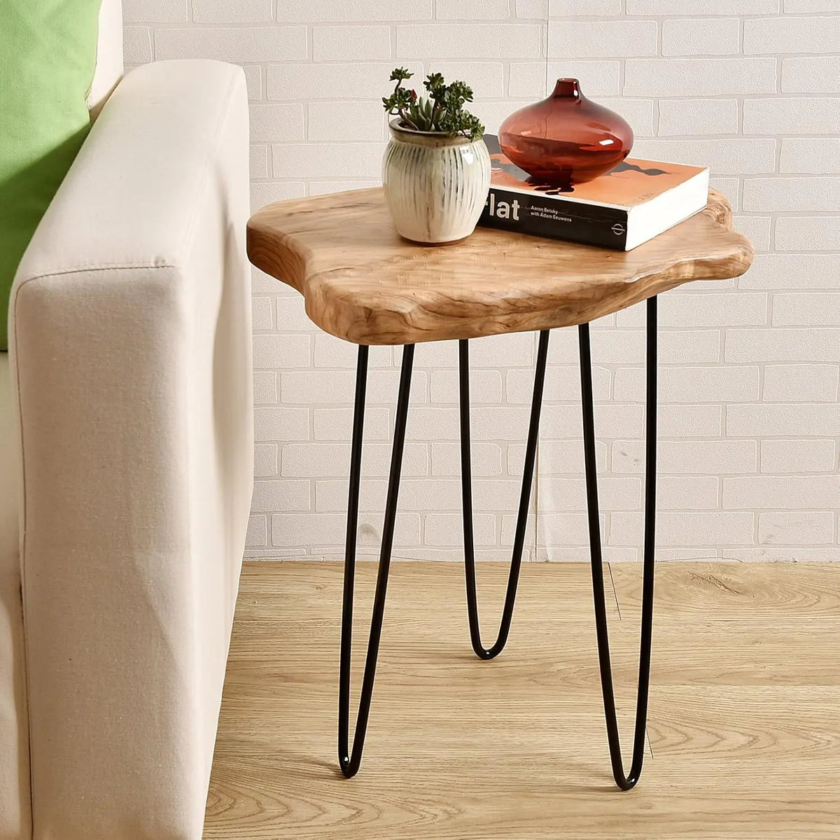 Rustic Wood Bedside Table with Live Edge Shelf - Yeezlab