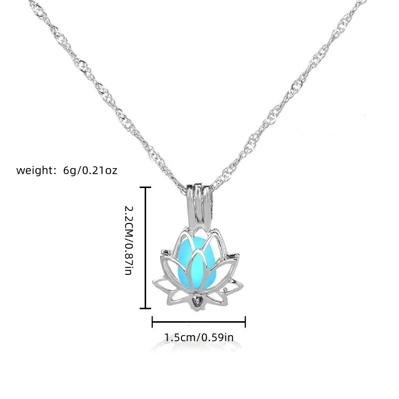 Glowing Moonlight Lotus Pendant Necklace