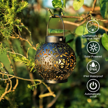 Solar Powered Hanging Garden Lantern with Iron Design