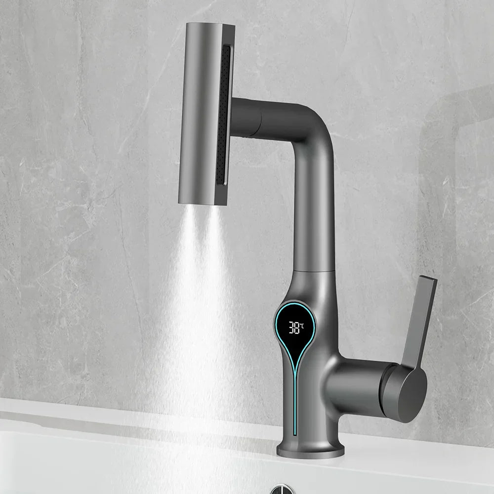 Modern Faucet with LED Temp Display and Spray Nozzle