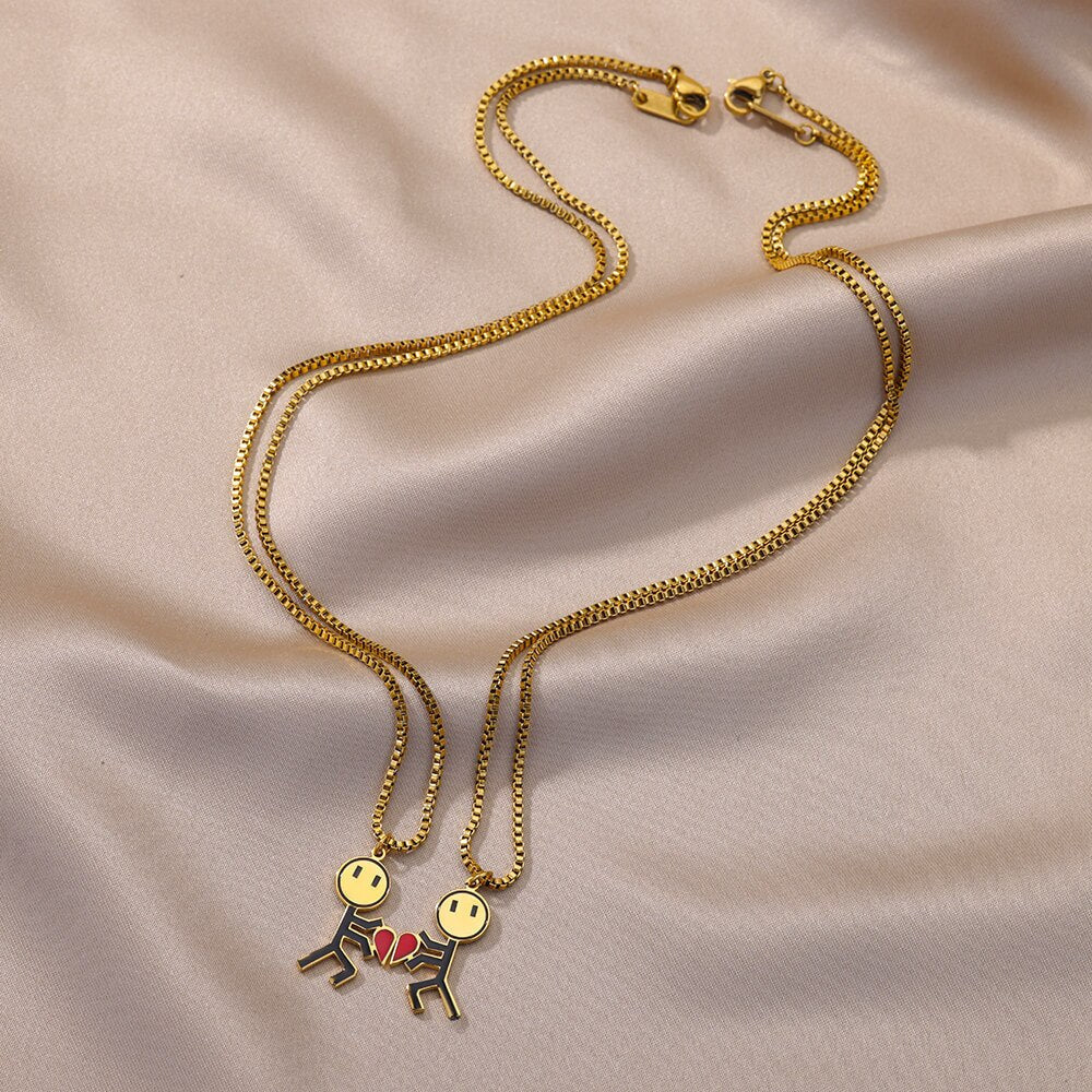 Cute Couple Heart Pendant Necklace Set