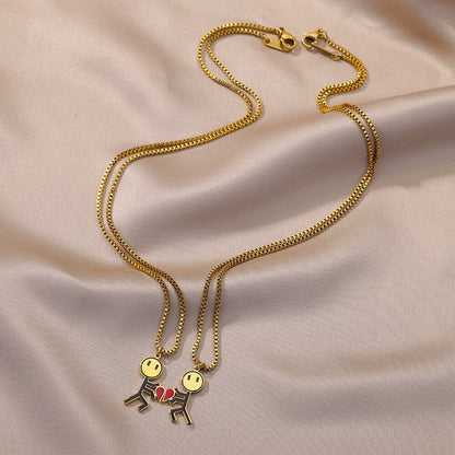 Cute Couple Heart Pendant Necklace Set