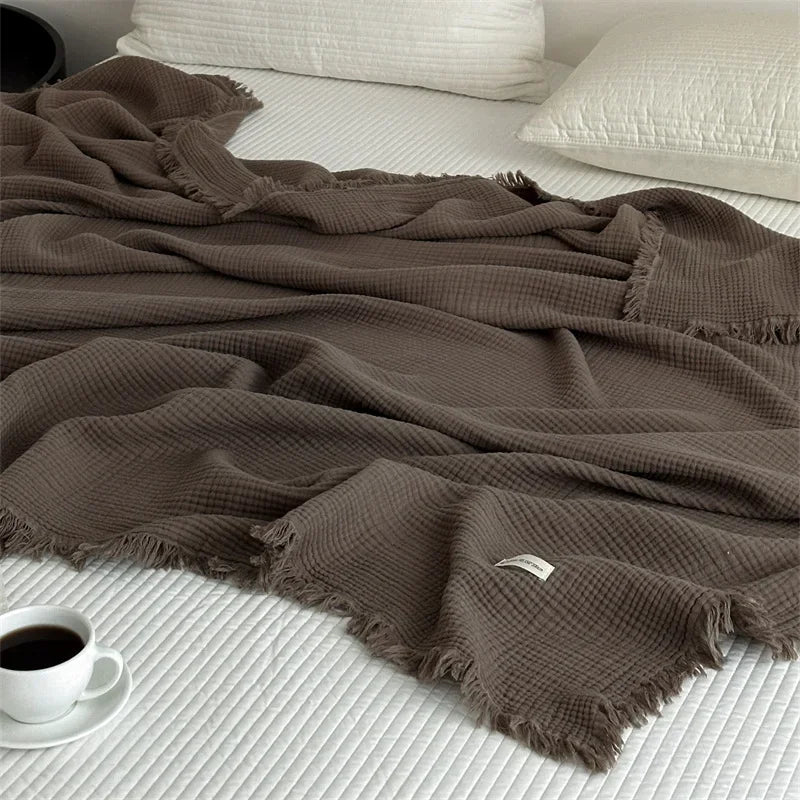 Cozy Plain Cotton Throw Blanket