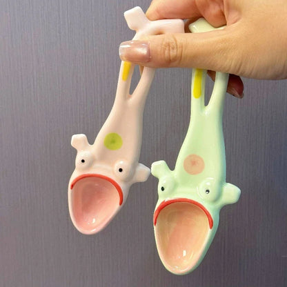 Quirky Green Frog Ceramic Serving Spoon