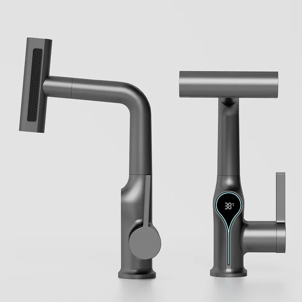Modern Faucet with LED Temp Display and Spray Nozzle