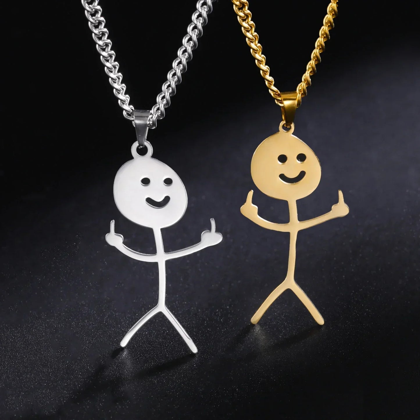 Fun Edgy Middle Finger Stick Figure Necklace
