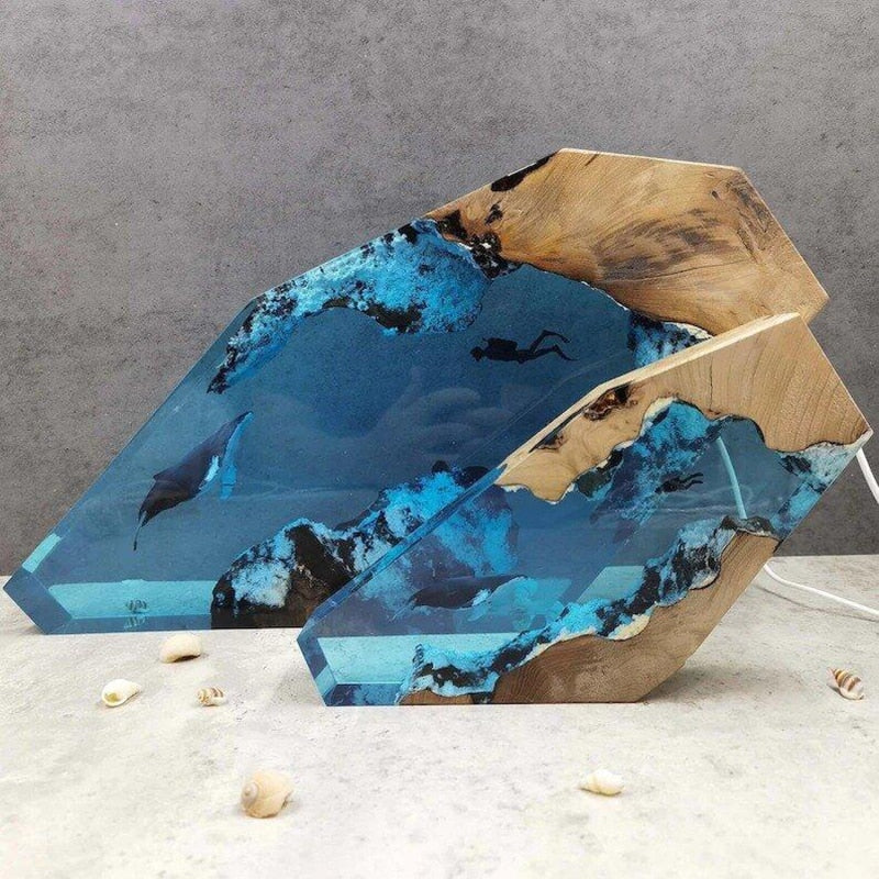 Ocean Blue Diving Man Table Lamp Decor