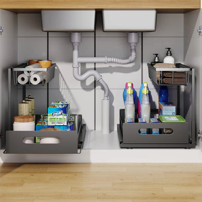 Space Saving 2 Tier Under Sink Storage Cabinet