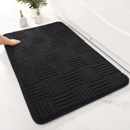 Plush Striped Bathroom Mat with Grip and Quick Dry Technology