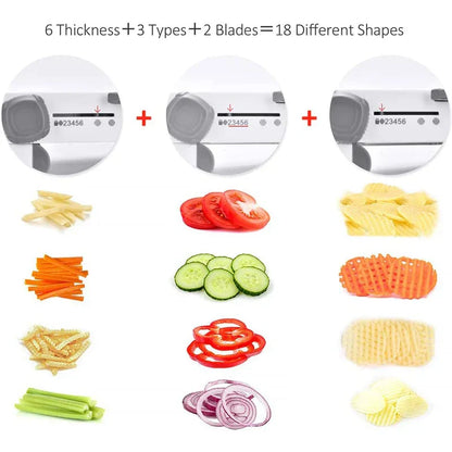 Easy Use 18-in-1 Veggie Slicer with Sharp Steel Blades