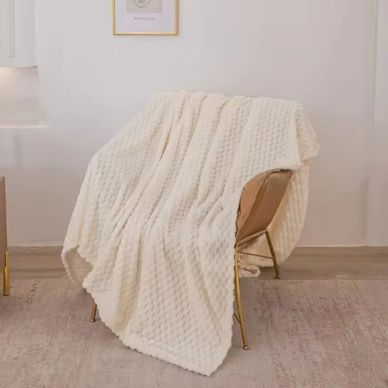 Plush Checked Blanket Soft Warm Throw for Home