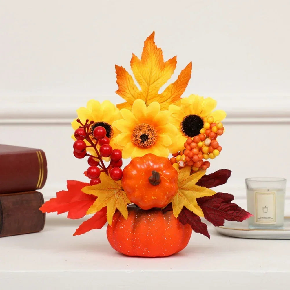Fall Decorative Pumpkin with Silk Flowers