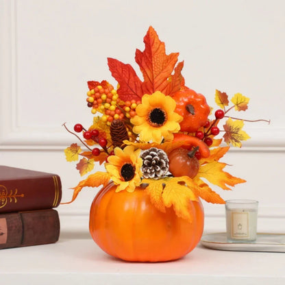 Fall Decorative Pumpkin with Silk Flowers