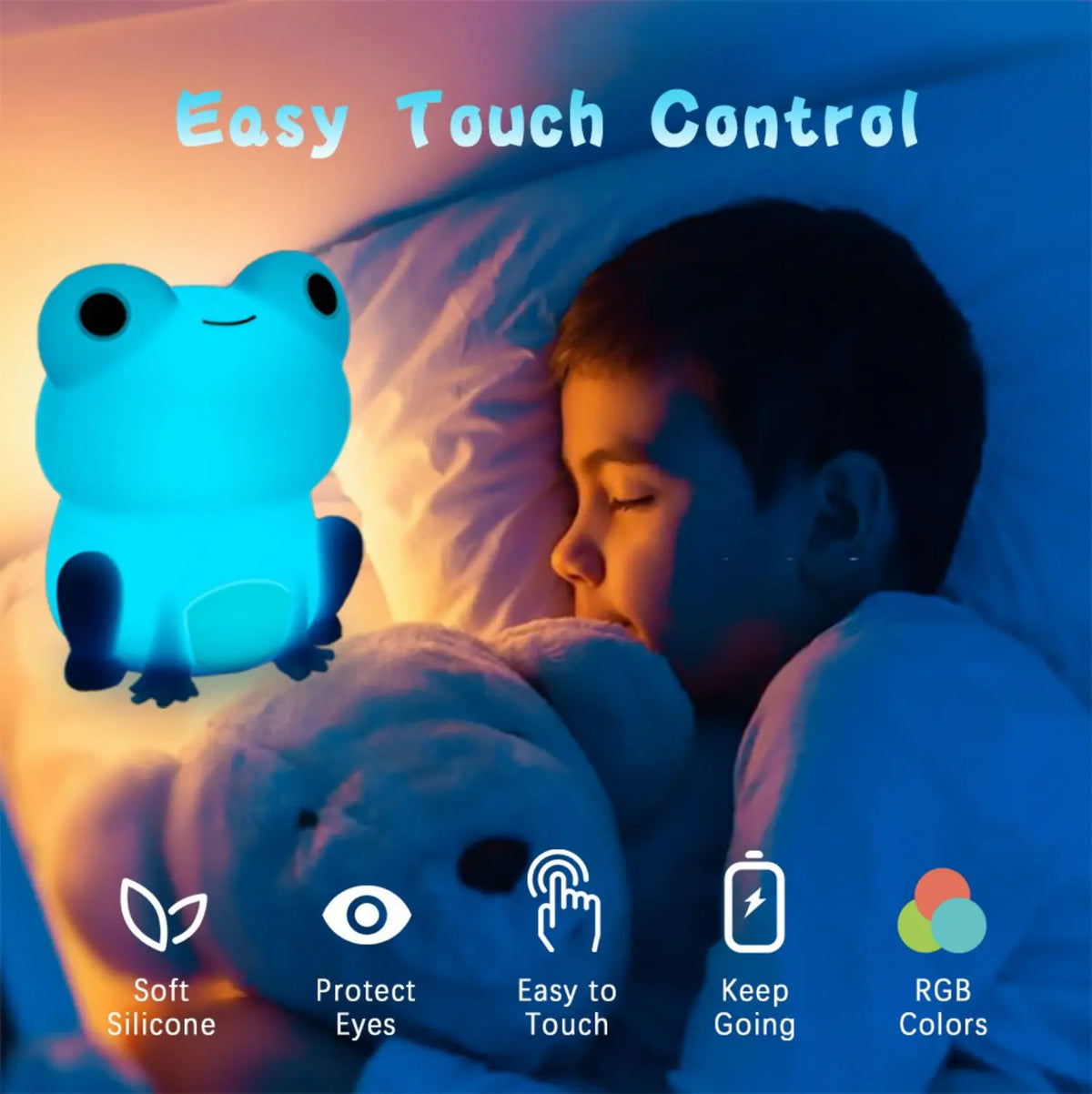 Colorful Kids Nightlight Frog with Timer and USB Recharge