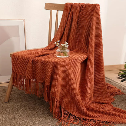 Soft Orange Throw Knitted Blanket