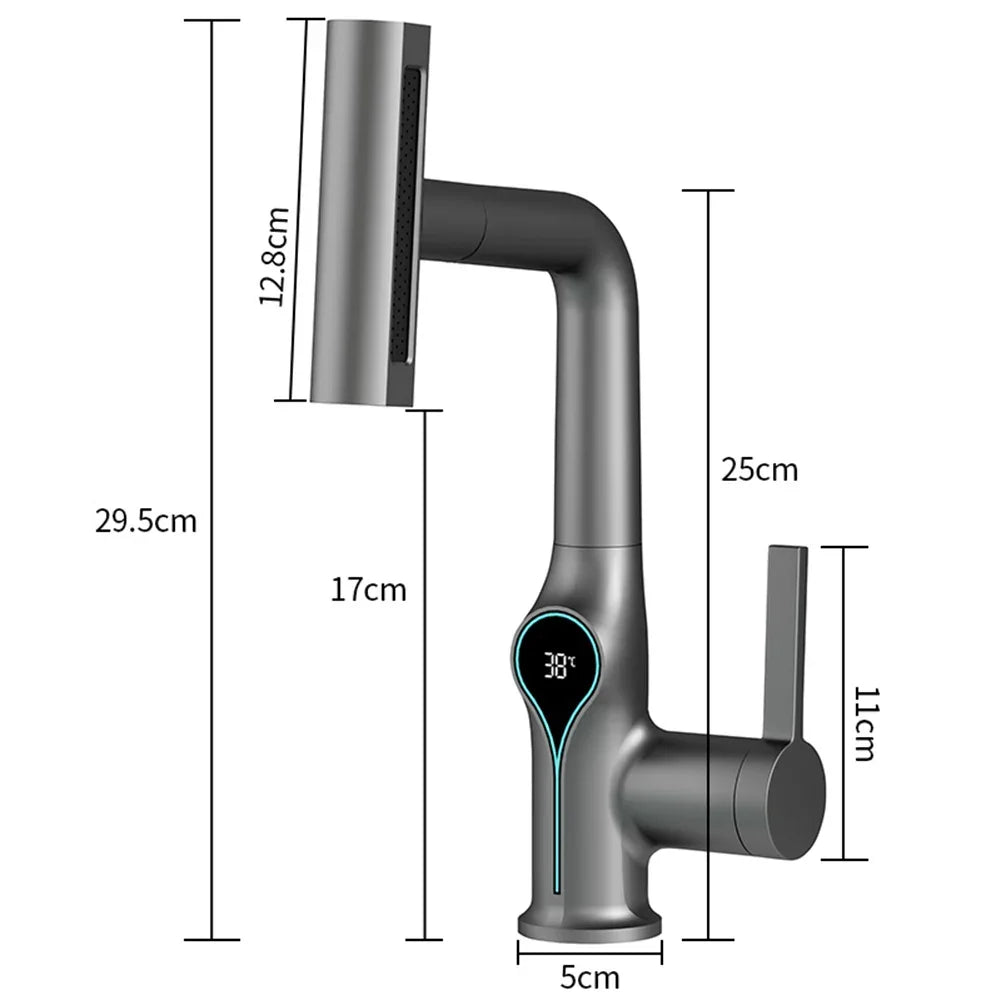 Modern Bathroom Faucet with Touch Display and Spray Nozzle
