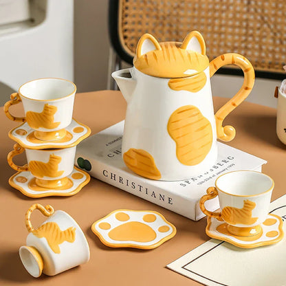 Vibrant Kitty Artisan Ceramic Coffee Tea Set