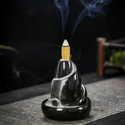 Dark Grey Ceramic Waterfall Incense Burner