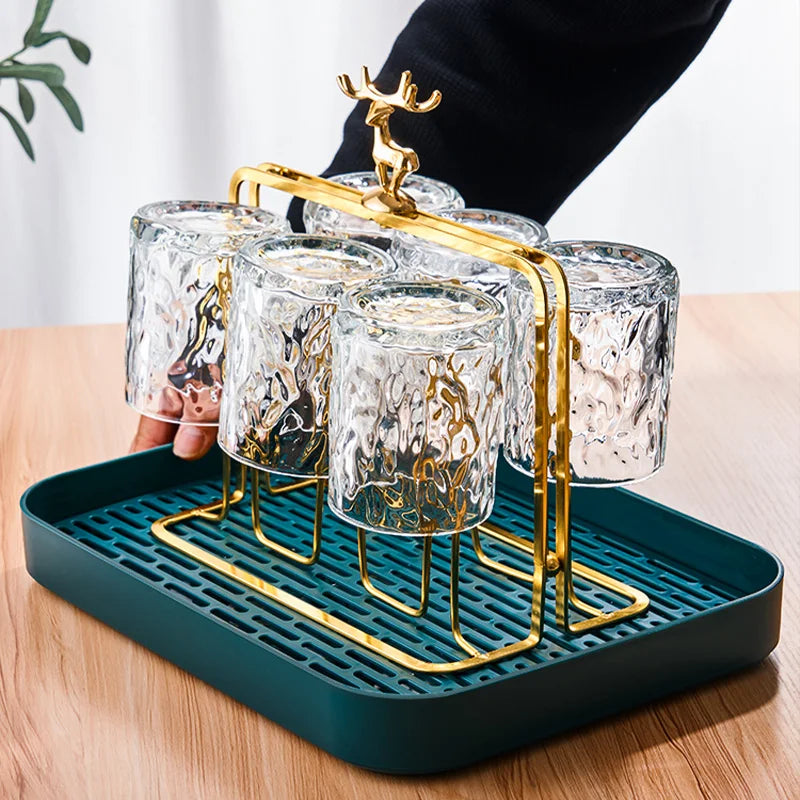 Elegant Glass Whisky Cup Holder with Reindeer Design