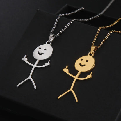 Fun Edgy Middle Finger Stick Figure Necklace